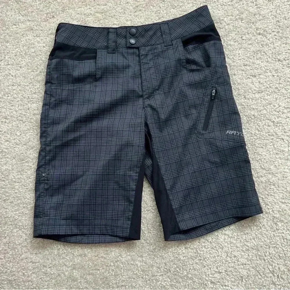 Trayl Elite Mountain Bike Shorts Women’s Sm Black Grey Plaid Adjustable Length